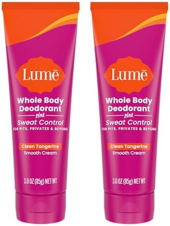 Lume Whole Body Deodorant Plus Sweat Control - Smooth Cream Tube - 72 Hour Odor And Sweat Control - Baking Soda Free, Skin Loving - 3.0 ounce (Pack of 2) (Clean Tangerine)