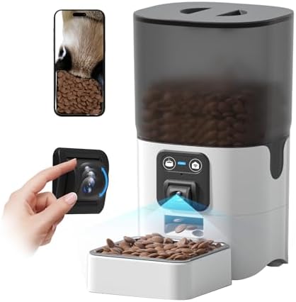 Automatic Cat Feeder with APP Adjustable Angle‌ Two-Way Audio 2.4G WiFi Pet Feeder with Camera Easy to Clean Detachable Feeding Schedule 1-10 Meals Per Day Perfect for Cats Small Dogs 6L Capacity