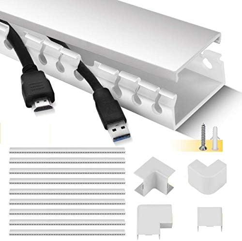 Cable Raceway Kit, Stageek Cable Management System Open Slot Wiring Raceway Duct with Cover, On-Wall Concealer Organizer to Hide Wires Cords for TVs, Computers - 9x15.4inch, White