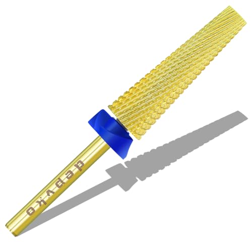 Depvko Super Long 5 in 1 Nail Drill Bits, 3/32'' Carbide Tungsten Bits, Two Way Rotate Professional Advanced Safety Bits for Nail, Fast Remove for Manicure Pedicure Cuticle Gel Polishing(Medium, Gold)