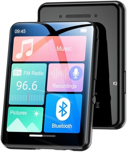 MP3 Player with Bluetooth 5.4, 128GB Portable Music Player with 2.4” Full Touch Screen Built-in Speaker, FM Radio, Recorder, Supports MicroSD up to 128GB, Great for Kids and Sports（Black）