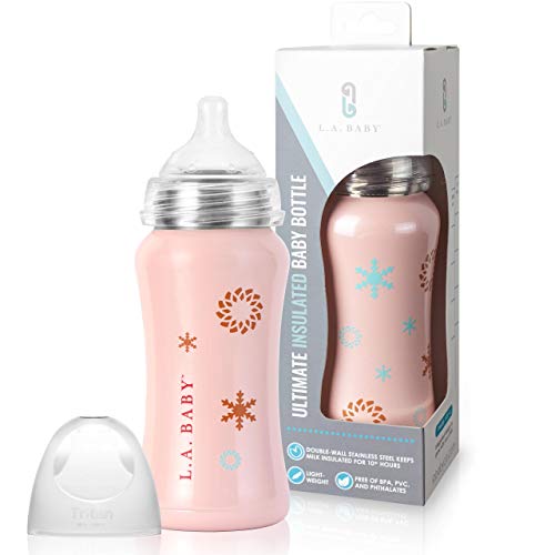 Ultimate Stainless Steel Baby Bottle 9oz Insulated Baby Bottle | Insulate Milk for 10+ Hours | Non-Toxic Food-Grade Stainless Steel & Food-Grade Silicone Slow Flow Nipple | Leak-Free Design - Pink