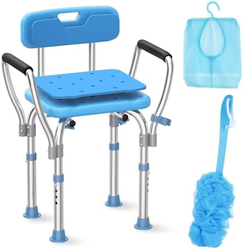 Heavy Duty Shower Chair with Armrests & Back, FSA/HSA Eligible Upgraded 450lbs Stainless Steel Padded Shower Seat for Inside Shower, Anti Slip Adjustable Bathroom Chair for Elderly Disabled