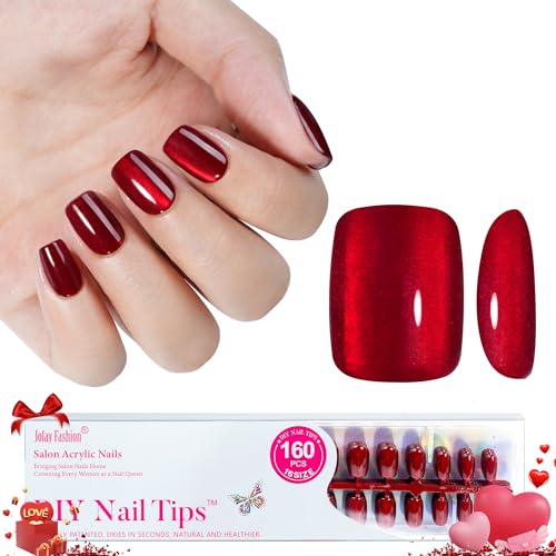 Cat Eye Press on Nails Red - Valentines Press on Nails Short Square Glue On Nails False Nails, Stick On Nails in 16 Sizes -160PCS Soft Gel Fake Nails Kit