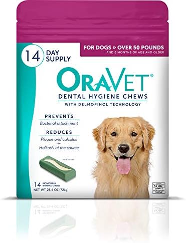 ORAVET Dental Chews for Dogs, Oral Care and Hygiene Chews (Large Dogs, Over 50 lbs.) Pink Pouch, 14 Count