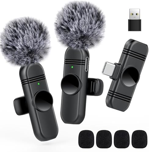 Type C Wireless Lavalier Microphone for iPhone 15,Android and Laptop,Tablet,PC,Clip on Microphone with Noise Reduction for Video Recording,Vlog,Interviews,Live Streaming,Podcast,TikTok,YouTube 2 Pack