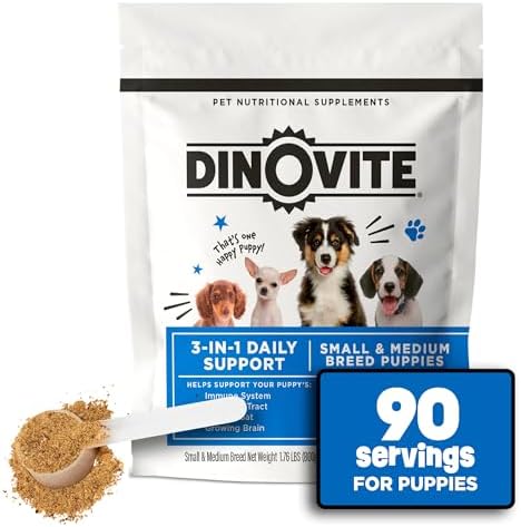 Dinovite Puppy Probiotic – Support Digestive & Gut Health, Promotes Growing Healthy Skin & Coat with Essential Omega 3 Fatty Acids for Puppies, 90-Day Supply