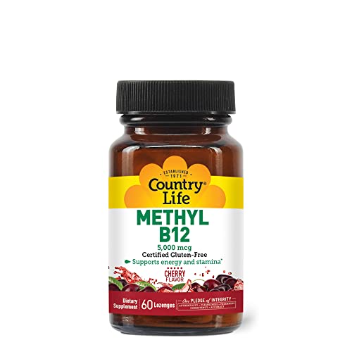 Country Life Methyl B12, Supports Energy & Stamina, 5,000mcg, 60 Lozenges, Certified Gluten Free, Certified Vegan, Certified Non-GMO Verified