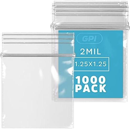 1.25 x 1.25 inches, 2Mil Clear Reclosable Zip Bags, Case of 1000 GPI Brand