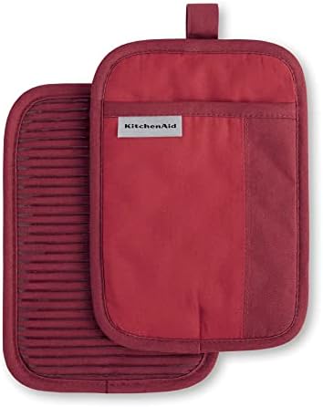 KitchenAid Beacon Two-Tone Non-Slip Pot Holder Set, Passion Red/Bordeaux, 7"x10", 2 Piece