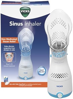 Vicks Sinus Inhaler - Personal Steam Inhaler for Sinus Relief, Allergies, Congestion, Cough & Colds, Facial Steamer, Soothes Nasal & Throat Passages, Use with VapoPads (1 Included), FSA & HSA Eligible