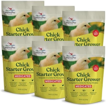 Manna Pro Medicated Chick Starter Grower - Crumbled Chick Feed - Feed for Young Chickens - 6-Pack of 5lbs