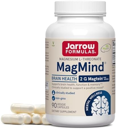 Jarrow Formulas Magnesium L-Threonate, MagMind Brain Supplements for Memory Support, 90 Veggie Capsules, Up to a 30 Day Supply