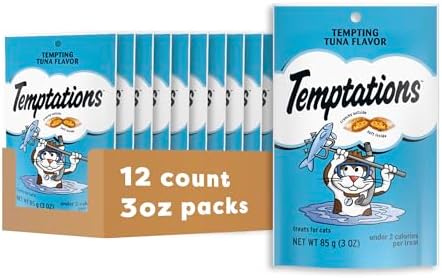 TEMPTATIONS Classic Crunchy and Soft Cat Treats Tempting Tuna Flavor, 3 oz. Pouch (Pack of 12)