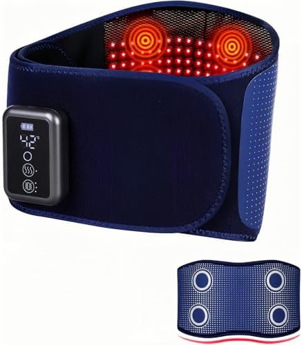 Cordless Back Massager Belt,FSA or HSA Eligible Red Light Therapy Massage Belt with 5 Heating Levels,3 Vibration Modes, Lower Back Massager for Pain Relief Deep Tissue,4 Motors,Battery-Powered (Blue)