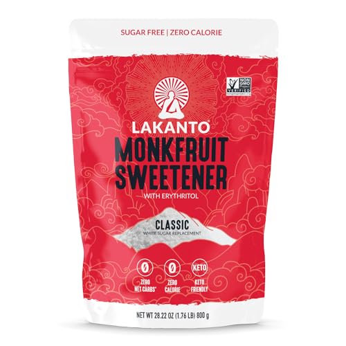 Lakanto Monk Fruit Sweetener With Erythritol, White Sugar Substitute From Monk Fruit Extract, Classic White Sugar Replacement for Baking, Coffee & Tea, Gluten Free, Low Carb, Non GMO, Keto, 1.76 LB Bag