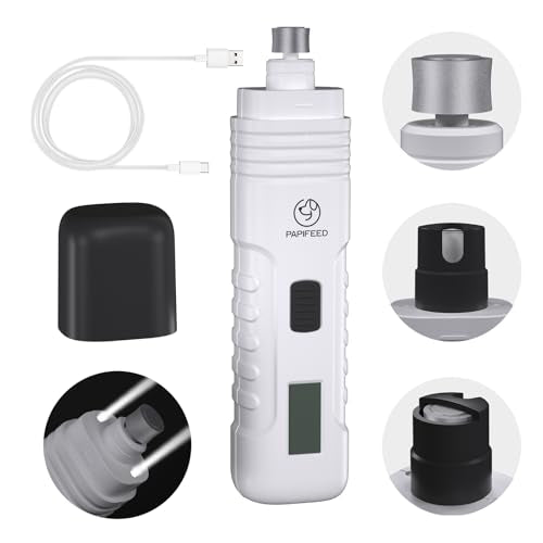 Dog Nail Grinder Professional Pets, 3-Speed Electric Quiet Dog Nail Grinder, Rechargeable Dog Nail Trimmers - with 2 LED Lights/2 Grinder Wheels, for Small, Medium, (White)
