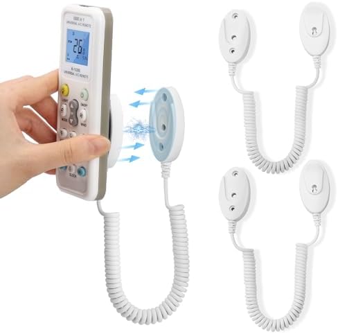 2-Pack Magnetic Remote Control Holders with Spring Ropes - Safely Secure Remotes & Small Items, Wall-Mount with Adhesive, Anti-Loss, Rapid Adsorption, Extendable Spring (White 70 inch, 2 Pack)