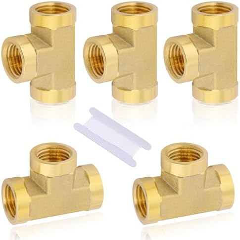 5pcs 1/4" Brass Tee Fittings 1/4" NPT Female Pipe to 1/4" NPT Female Pipe to 1/4" NPT Female Brass Barstock Street Tee Fittings 1/4 NPT Female Tee 3 Way Forged Brass Pipe Fittings