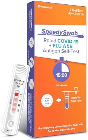 Quick 15 mins Flu A/B and Covid-19 Test 1 Pack Results in 15 mins - Rapid Antigen Self-Test for Quick, Accurate Results at Home (1 Pack, 1 Tests)