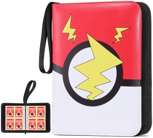 Card Binder 4-Pocket, Trading Card Collector with 50 Removable Sleeves, 400 Cards Pocket Portable Album Holder Book(Red)
