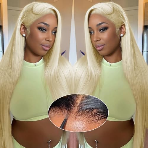613 Lace Front Wigs Human Hair 9x6 HD Lace Front Glueless Wigs Human Hair 200% Density Straight Glueless Wigs Human Hair Pre Plucked Pre Cut Blonde Wigs for Black Women 22 inch