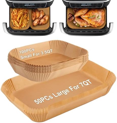 150PCs Air Fryer Liners for Ninja DZ071 7-QT/Ninja AD600CO 11-QT/Instant VersaZone 9QT,100PCs Small Liners for Divider Basket & 50PCs Large Disposable Paper Liners for 7QT MegaZone/Topzee 11QT