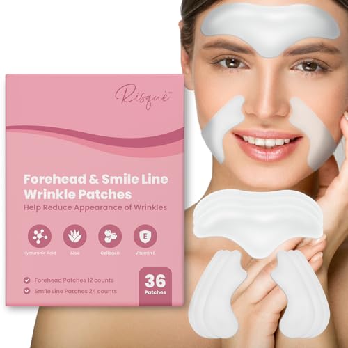 Forehead Wrinkle Patches and Smile Line Patches Set | Hyaluronic Acid Aloe Collagen Vitamin E | Overnight Treatment for Fine Lines Nasolabial Folds and Facial Wrinkles | Non-Invasive Skin-Friendly