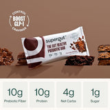 Supergut Prebiotic Bars | Meal Replacement | Boost GLP-1 | High Fiber and Protein | No Added Sugar | Keto Food, Meal, Snack (Chocolate Brownie, 12 Count)