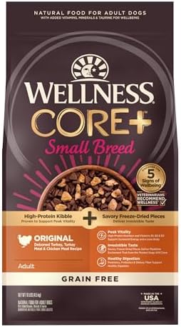 Wellness CORE+ (Formerly RawRev) Natural Grain Free Small Breed Dry Dog Food, Original Turkey & Chicken with Freeze Dried Turkey, 10-Pound Bag