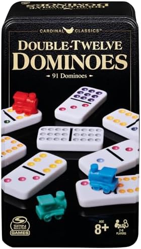 Spin Master Games, Cardinal Classics Double 12 Dominoes Set in Storage Tin, Family Board Games, 2-6 Players, for Ages 8 & Up