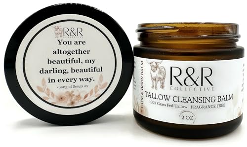 Tallow Cleansing Balm- All Natural Make-Up Remover Oil Based Cleanser. 100% Grass Fed Beef Tallow for Skin Care - 2 FL. oz