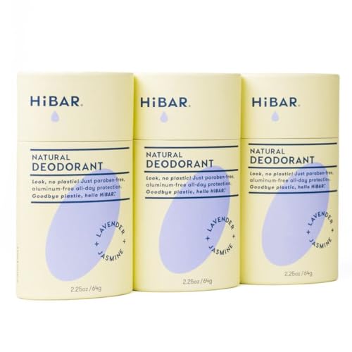 HiBAR - Lavender & Jasmine Plastic Free Deodorant - Natural Deodorant - All-Day Protection - With Sunflower Seed Wax, Rice Bran & Shea Butter - Plastic, Paraben & Aluminum-Free - Vegan - 3 Pack
