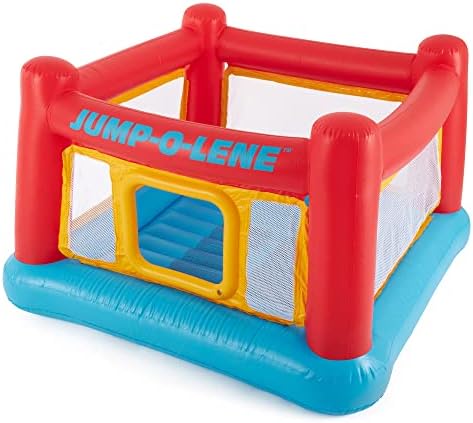 Intex Inflatable Jump-O-Lene Indoor or Outdoor Playhouse Trampoline Bounce Castle House with Crawl-Thru Door and Net for Kids Ages 3-6