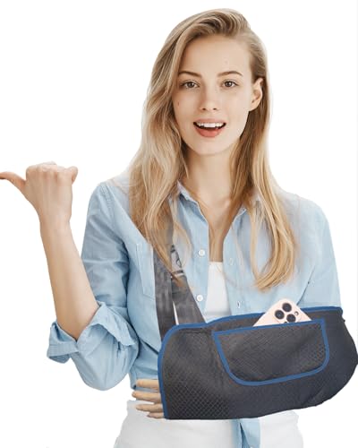 Arm Sling, Upgraded Straps, Ultimate Comfort, Convenient Pocket, Arm Sling Shoulder Immobilizer for Shoulder Injury, Elbow Injury, Wrist Injury, Fractured Bones, Rotator Cuff Support (M, Black & Blue)