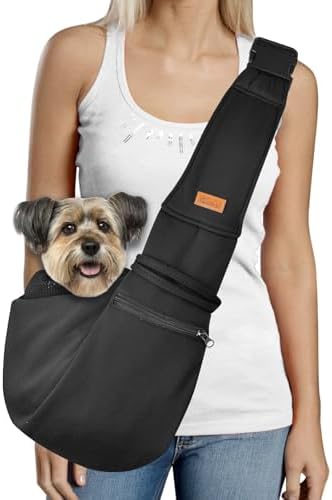 CUBY Dog and Cat Sling Carrier - Small Dog Carrier Sling with Adjust Strap & Zip Pocket, Hands Free Soft Dog Slings for Small Dogs Cats Puppy Pets Outdoor Travel Safety Purse Bag (Black)