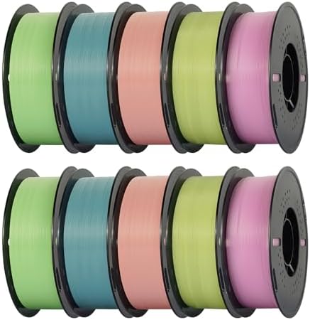 Kingroon Glow in Dark Rainbow PLA 1.75mm Filament, Dimensional Accuracy +/- 0.03 mm,1kg Spool(2.2lbs),Luminous Rainbow PLA Filament - 10 Multicolor Rolls(Green+Blue+Pink+Purple+Yellow)