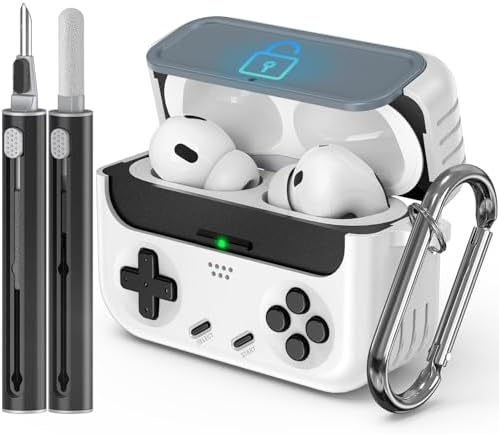 【with Lock】 Inesore for Airpods Pro 2nd Generation Case with Cleaner Kit,Compatible with AirPods Pro 1st 2019 and Airpods Pro 2nd 2023/2022,Classic Handheld Game Console Design Protective Case(White)