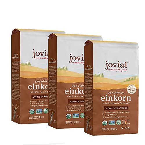 Jovial Organic Einkorn Whole Wheat Flour - Bread Baking Flour for Sourdough, High Protein, Non-GMO, Organic Pizza & Pasta Flour, European Italian Flour, Glyphosate Free - 2 Lb, 3 Pack