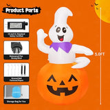 GOOSH 5 FT Halloween Inflatable Cute Pumpkin Ghost Outdoor Decorations Blow Up Yard Ghost in Pumpkin with Built-in LEDs for Indoor Party Garden Lawn Decor