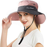 Women's Summer Sun-Hat Ponytail - Outdoor UV-Protection Mesh Wide Brim Foldable Hat with Ponytail Hole (Pink)