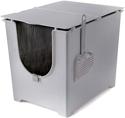 Modkat Flip Litter Box, 3 Lid Positions, Tall Seamless Base, Reusable Litter Liner, Litter Scoop - Gray
