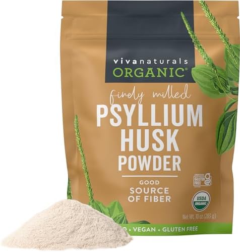Viva Naturals Organic Psyllium Husk Powder, 10 oz - Finely Ground, Unflavored Plant Based Superfood - Good Source of Fiber for Gluten-Free Baking, Juices & Smoothies - Certified Vegan, Keto and Paleo