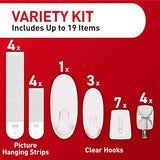 Command Clear Variety Pack, Including 8 Pairs of Picture Hanging Strips, 4 Clear Wire Hooks and 11 Wall Hooks for Hanging Home Decor, Damage Free Hanging Up to 19 Items with Command Strips