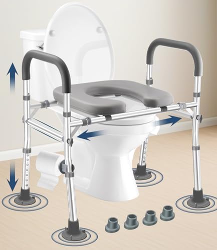 Toilet Seat Riser with Handles, 500lb Raised Toilet Seat, Adjustable Height & Width, Handicap Raised Toilet Chair for Seniors, Fit Any Toilet