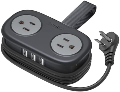 ORICO Travel Power Strip, 4 Outlets 3 USB Ports with 4FT Wrapped Short Extension Cord, Compact Power Strip for Hotel Travel Cruise Ship Essentials Dorm Room Essentials-Black