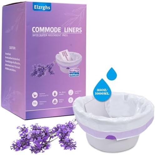 Commode Liners with Absorbent Pads for Bedside Commode, Commode Toilet,100 Lavender Scented Commode Bags Disposable and 100 Commode Pads