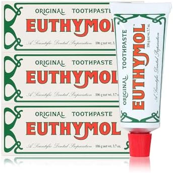 EUTHYMOL Original Toothpaste (3.7fl oz*3, Pack of 3) - Fluoride-Free Toothpaste for Sensitive Teeth & Gum. Bad Breath, Cavity Prevention, 12-Hour Long Lasting Freshness with Wintergreen