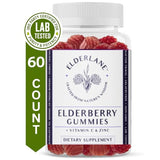 Elderlane Elderberry Gummies for Adults and Kids - Vitamin C and Zinc – Sambucus Nigra Black Elderberry Immune Support - Non-GMO, Vegan, Gluten-Free, Gelatin-Free - 60ct, 100mg Elderberry