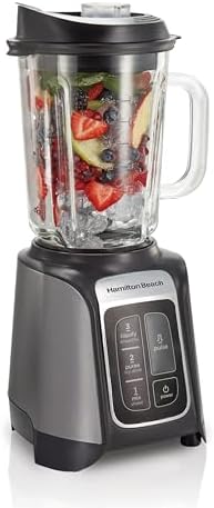Hamilton Beach PowerMax Professional-Performance Blender for Shakes and Smoothies, Puree and Ice Crush, 48oz BPA-Free Glass Jar, 1680 Watts, Stainless Steel Blades (58600) GREY